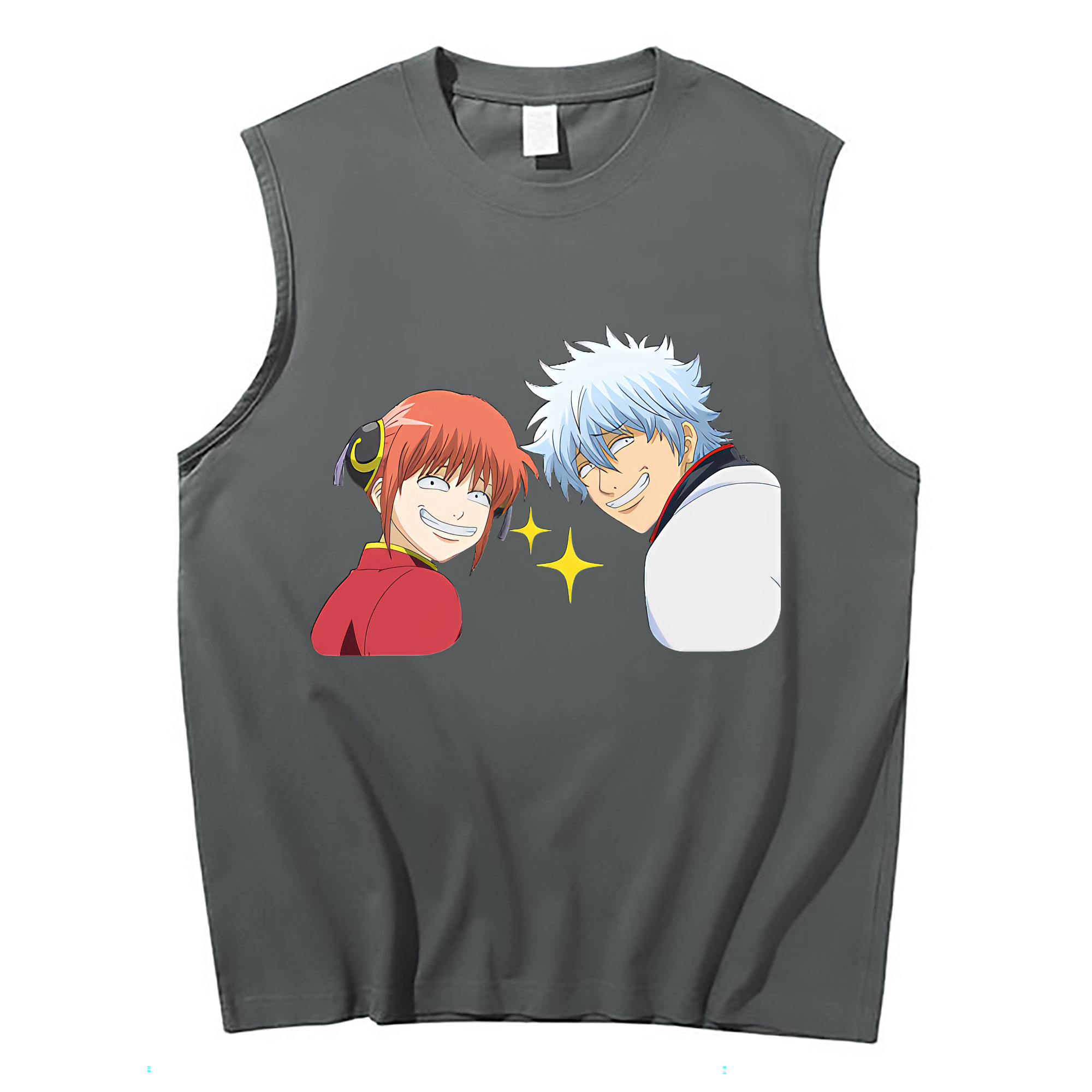 （画像用） ぎんたま 坂田銀時（さかたぎんとき） 神楽 志村新八（しむら しんぱち） GINTAMA Sakata Gintoki Kagura Shimura Shinpachi コットン100％タンクトップ（フロントプリント）